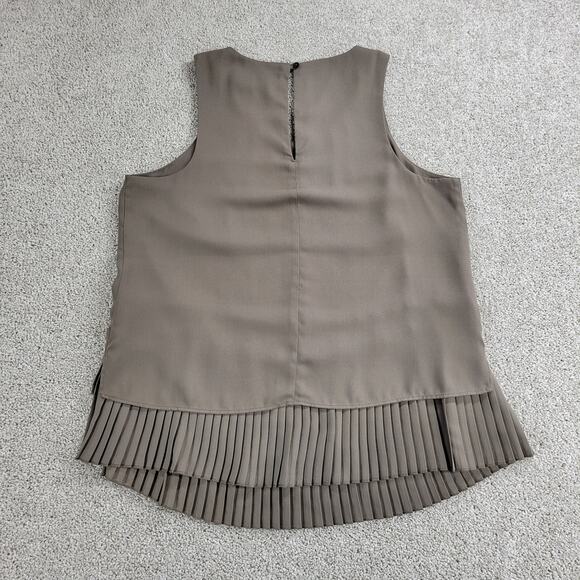 Banana Republic Womens Sleeveless Top Small Taupe Accordion Pleat-Hem Layered - Picture 2 of 12